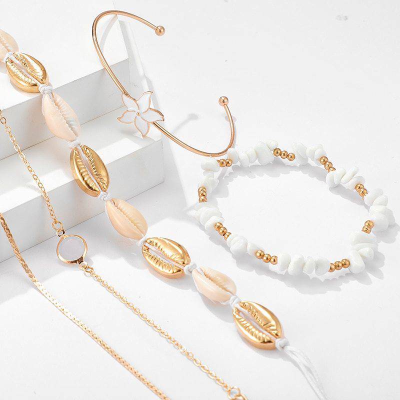 White and Gold Bracelet - Set of 5 pieces - Perla Aura