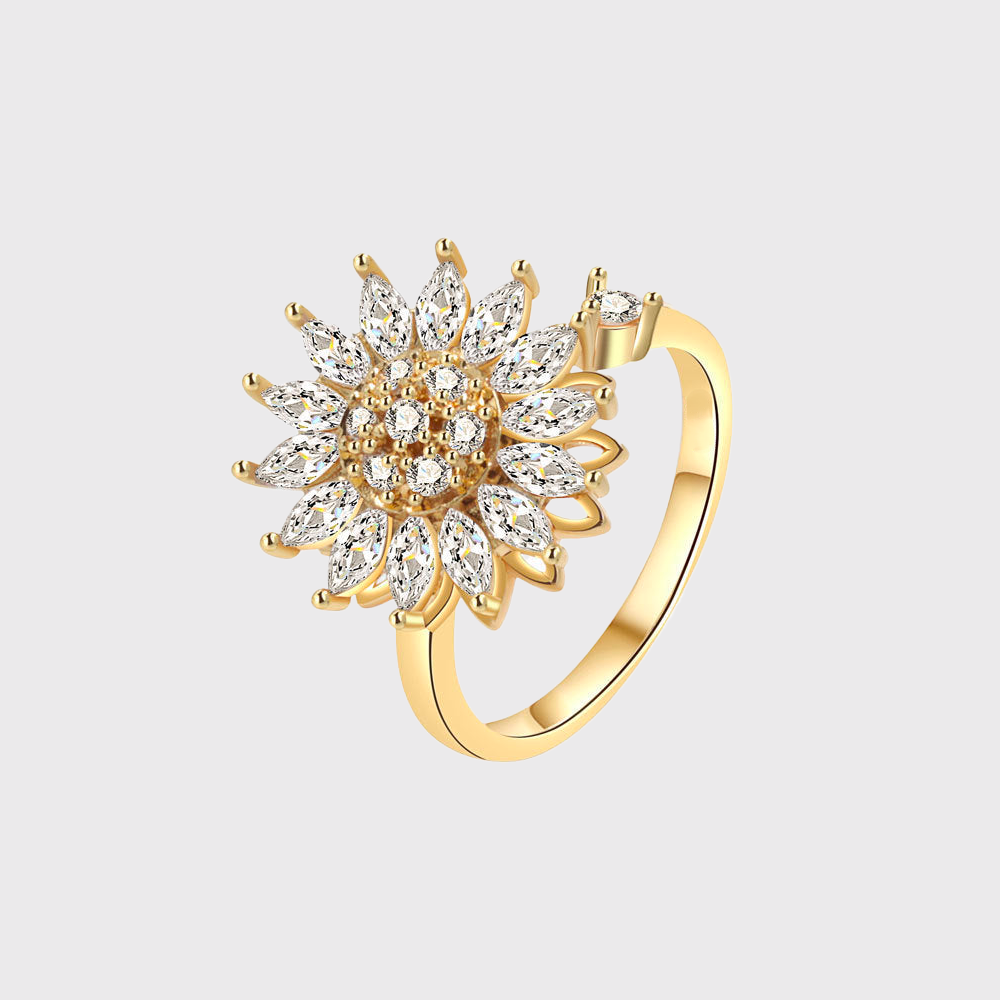 Adjustable Sunflower Ring with Sparkling Stones - Perla Aura