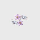 Chic Adjustable Flower Ring - Blue and Purple - Perla Aura