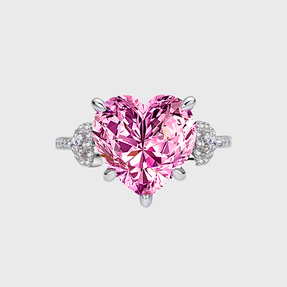 Silver Ring with Heart-Cut Pink Gemstone - Perla Aura