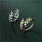 Leaf Design Adjustable Open Ring - Perla Aura