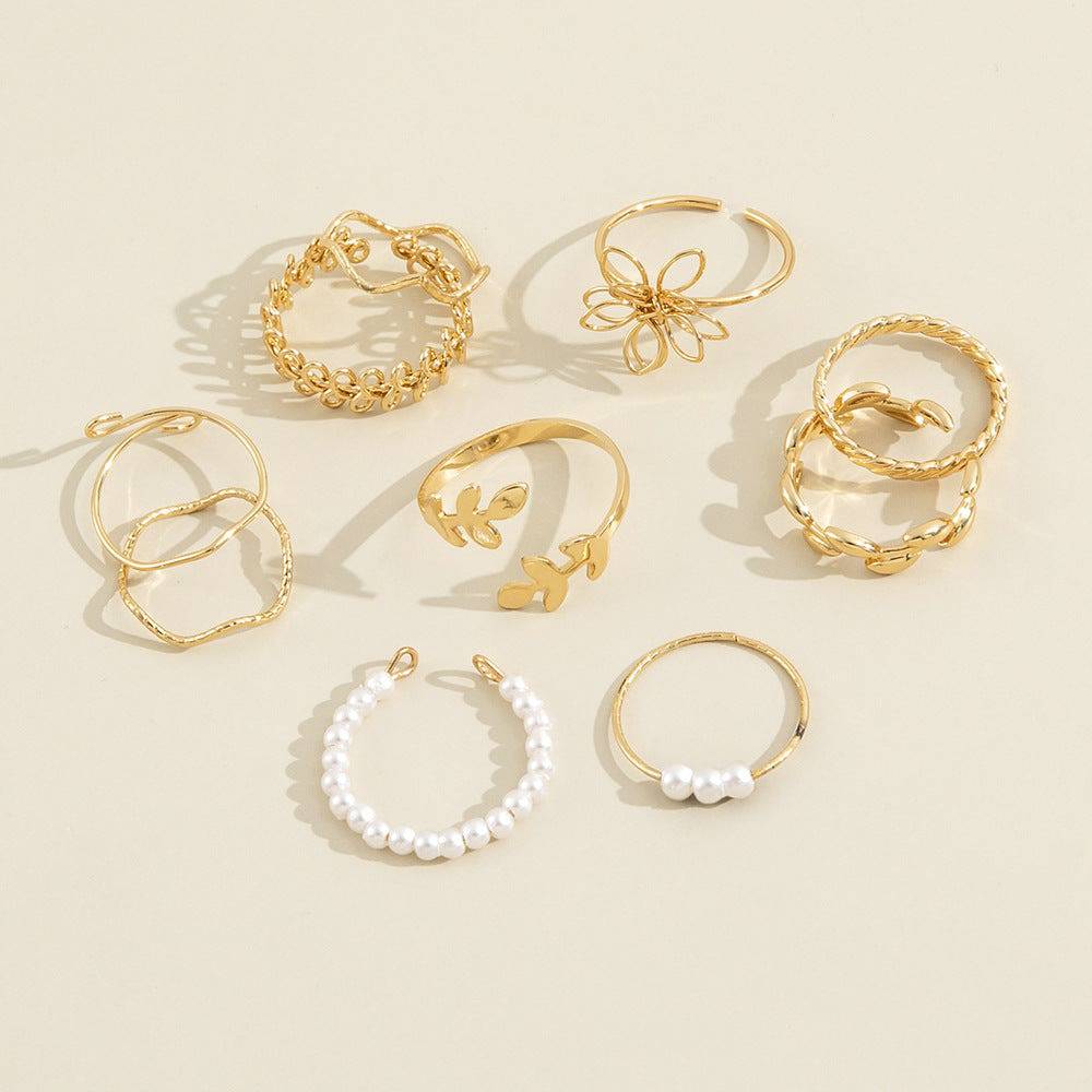 Gold Rings - Set of 10 pieces - Perla Aura