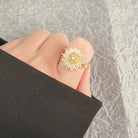 Adjustable Sunflower Ring with Sparkling Stones - Perla Aura