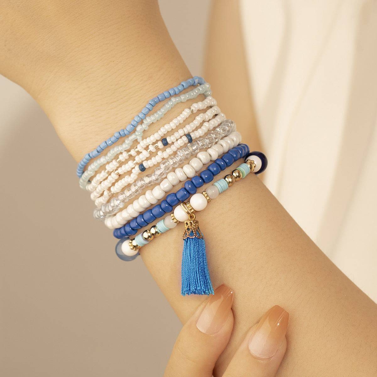 Elastic and Retractable Bead Bracelet Set - Perla Aura