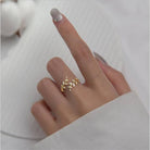 Leaf Design Adjustable Open Ring - Perla Aura