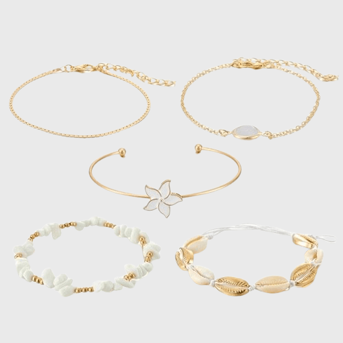 White and Gold Bracelet - Set of 5 pieces - Perla Aura