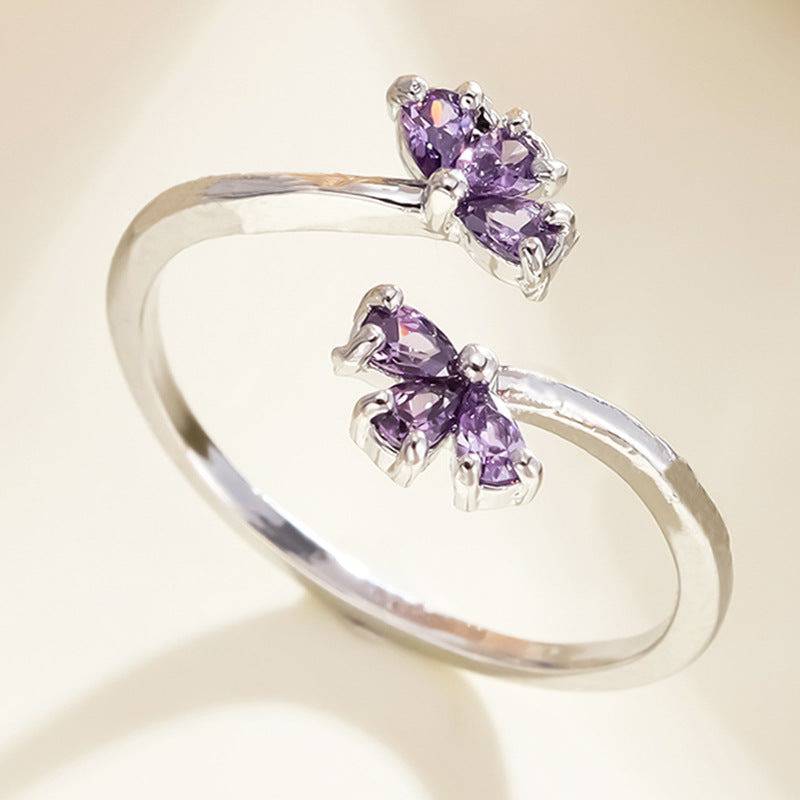 Elegant Adjustable Ring - Purple Petal Design - Perla Aura