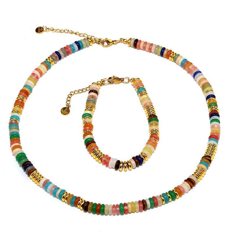 Multi-Color Bead Necklace and Bracelet - Perla Aura